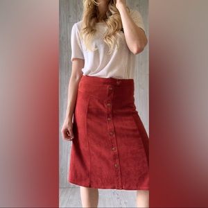 Suede red skirt faux button up with zipper